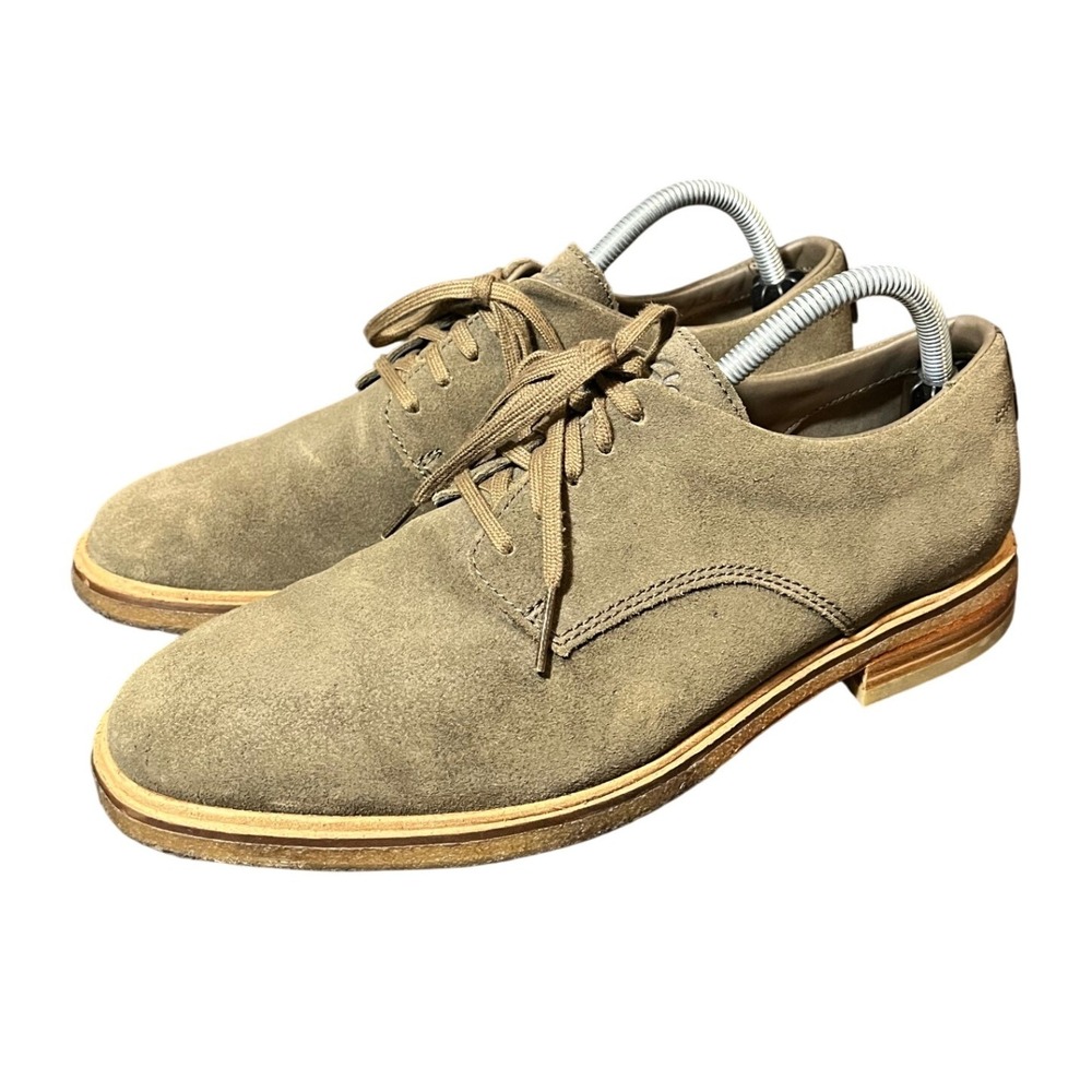 Clarks Derby Shoes Mens 8.5 Olive Green Suede Lace Up Plain Toe Casual